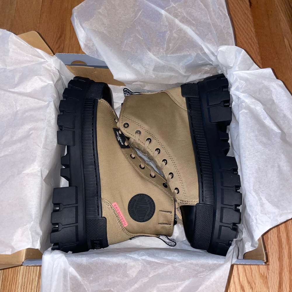 Palladium Tan and Black Combat Boots